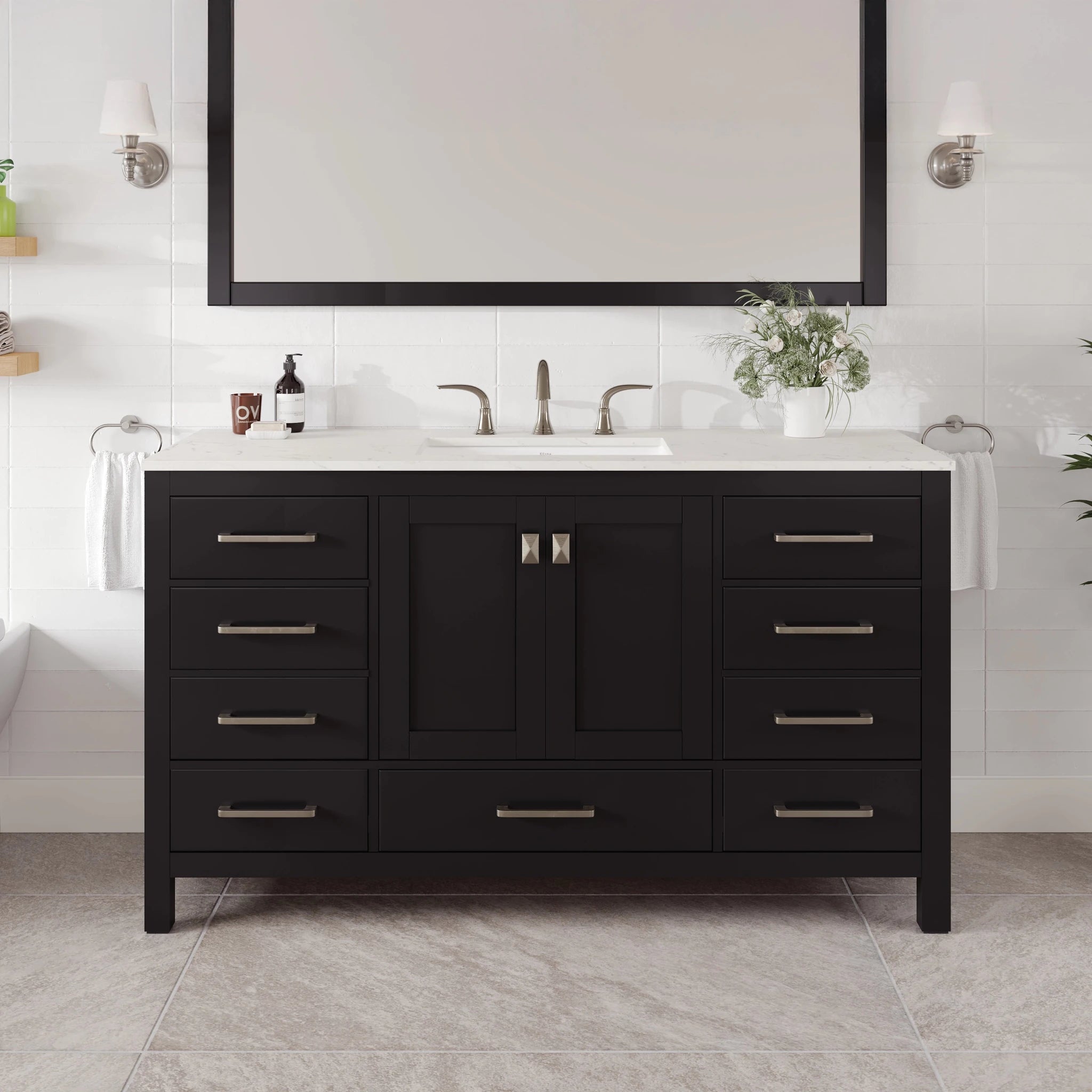Aberdeen 60 in. Espresso Single Sink Bath Vanity with Carrara Quartz Top and Undermount Porcelain Sink - Bathroom Vanity by Eviva