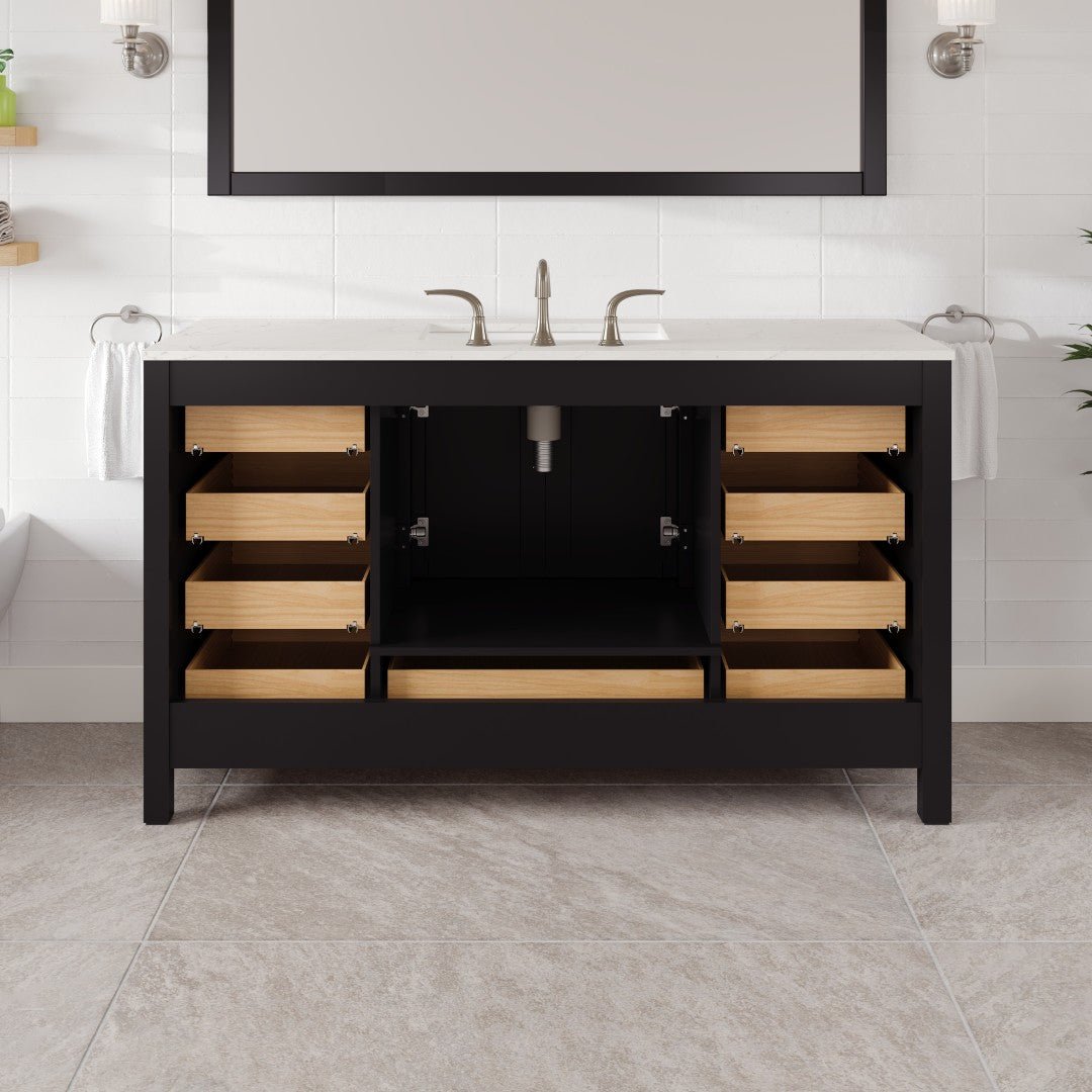 Aberdeen 60 in. Espresso Single Sink Bath Vanity with Carrara Quartz Top and Undermount Porcelain Sink - Bathroom Vanity by Eviva