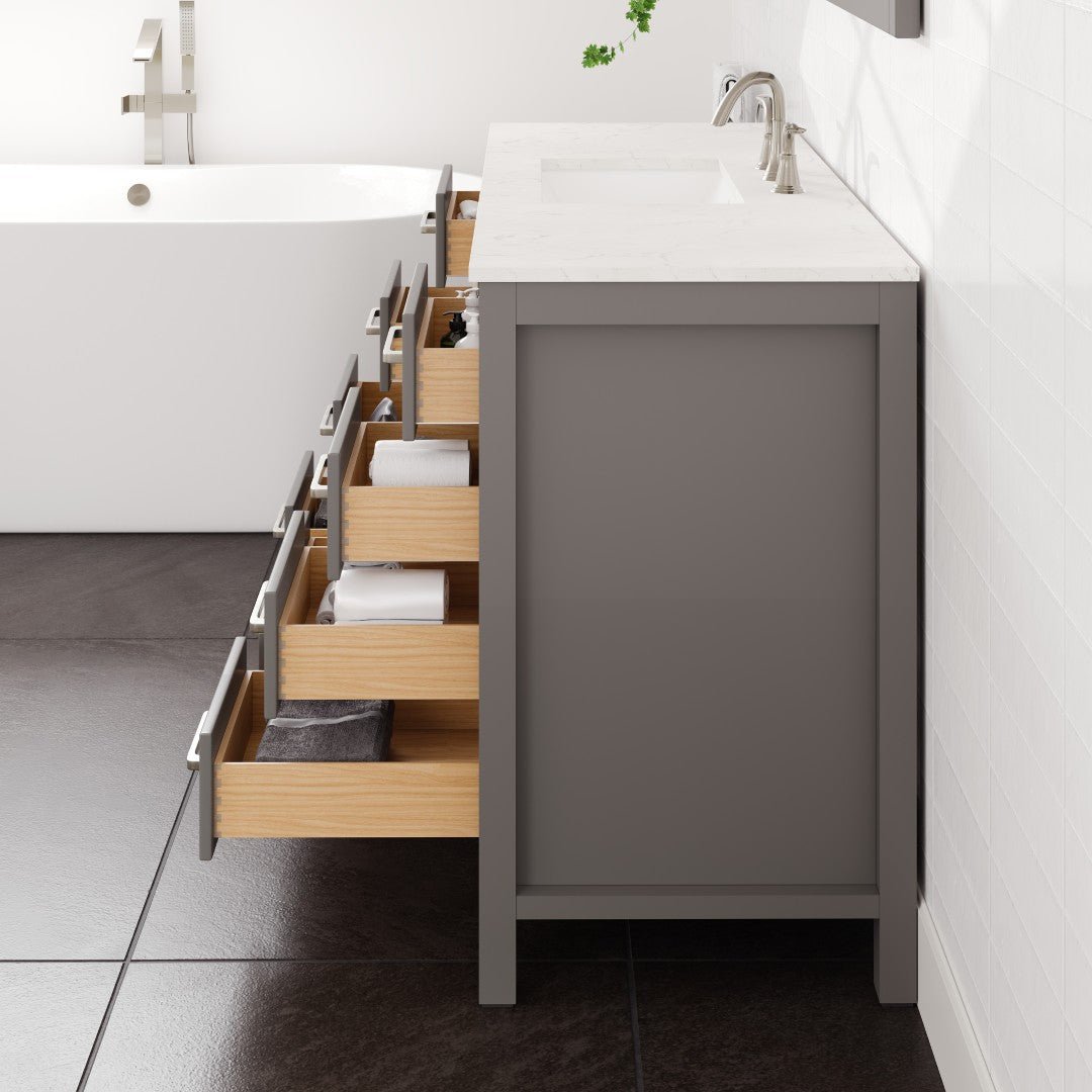 Aberdeen 60 in. Gray Single Sink Bath Vanity with Carrara Quartz Top and Undermount Porcelain Sink - Bathroom Vanity by Eviva
