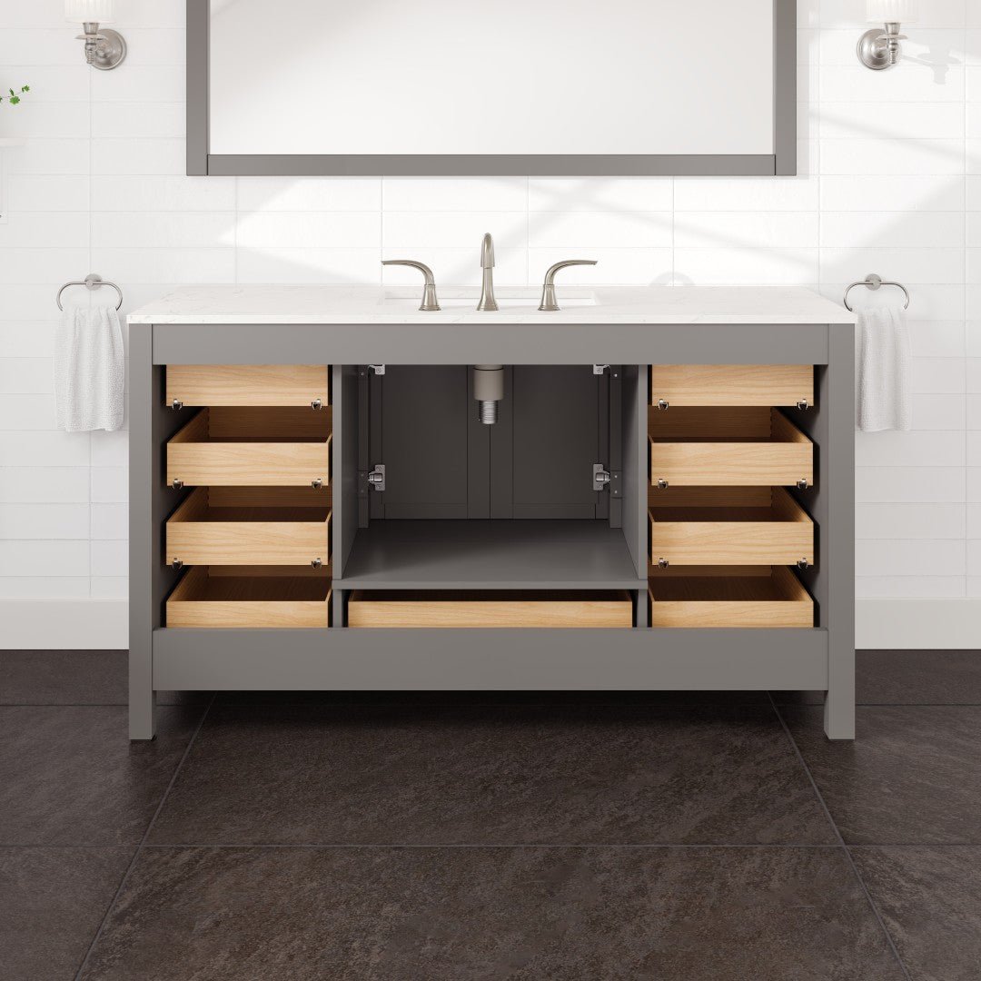 Aberdeen 60 in. Gray Single Sink Bath Vanity with Carrara Quartz Top and Undermount Porcelain Sink - Bathroom Vanity by Eviva