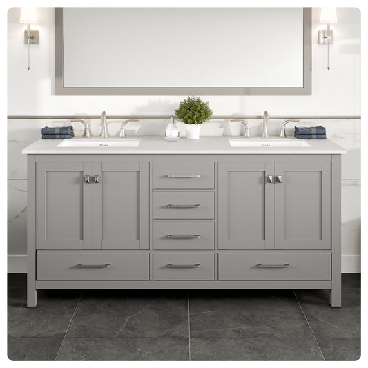 Aberdeen 72"W x 22"D Gray Double Sink Bathroom Vanity with Carrara Quartz Countertop and Undermount Porcelain Sink
