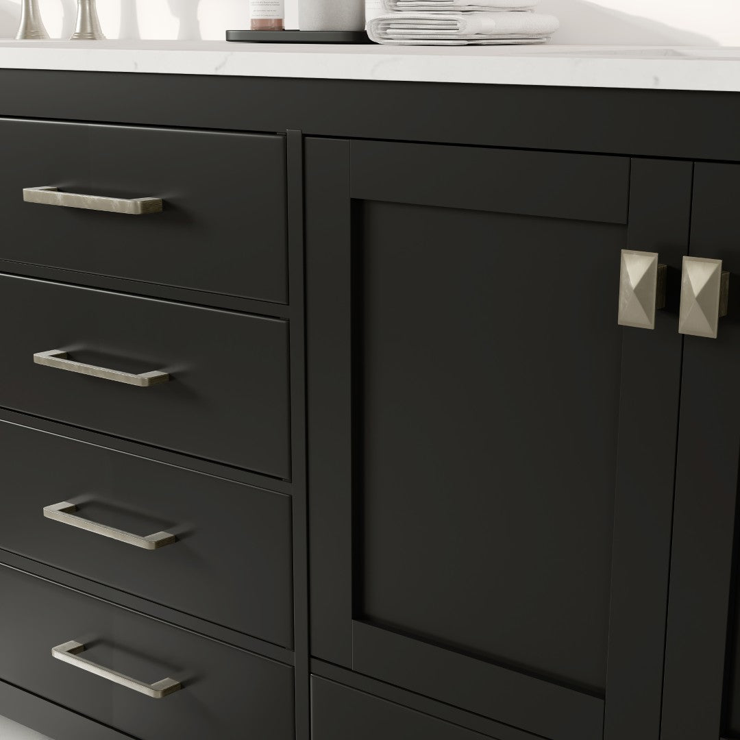 Aberdeen 84 in. Espresso Double Sink Bath Vanity with Carrara Quartz Top and Undermount Porcelain Sinks