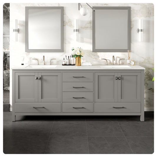 Aberdeen 84"W x 22"D Gray Double Sink Bathroom Vanity with Carrara Quartz Countertop and Undermount Porcelain Sink