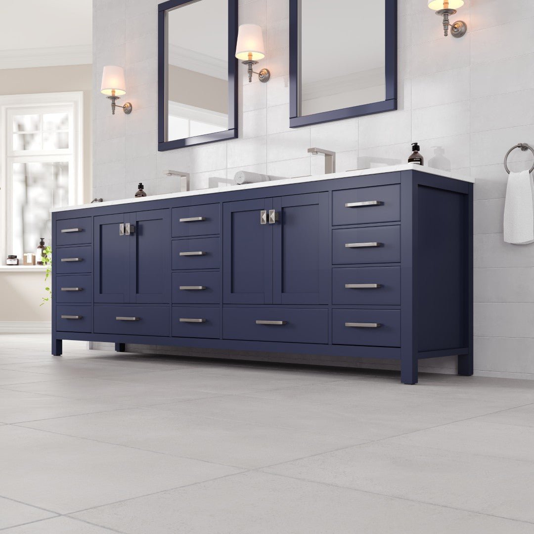 Aberdeen 96 in. Blue Double Sink Bath Vanity with Carrara Quartz Top and Undermount Porcelain Sinks - Bathroom Vanity by Eviva