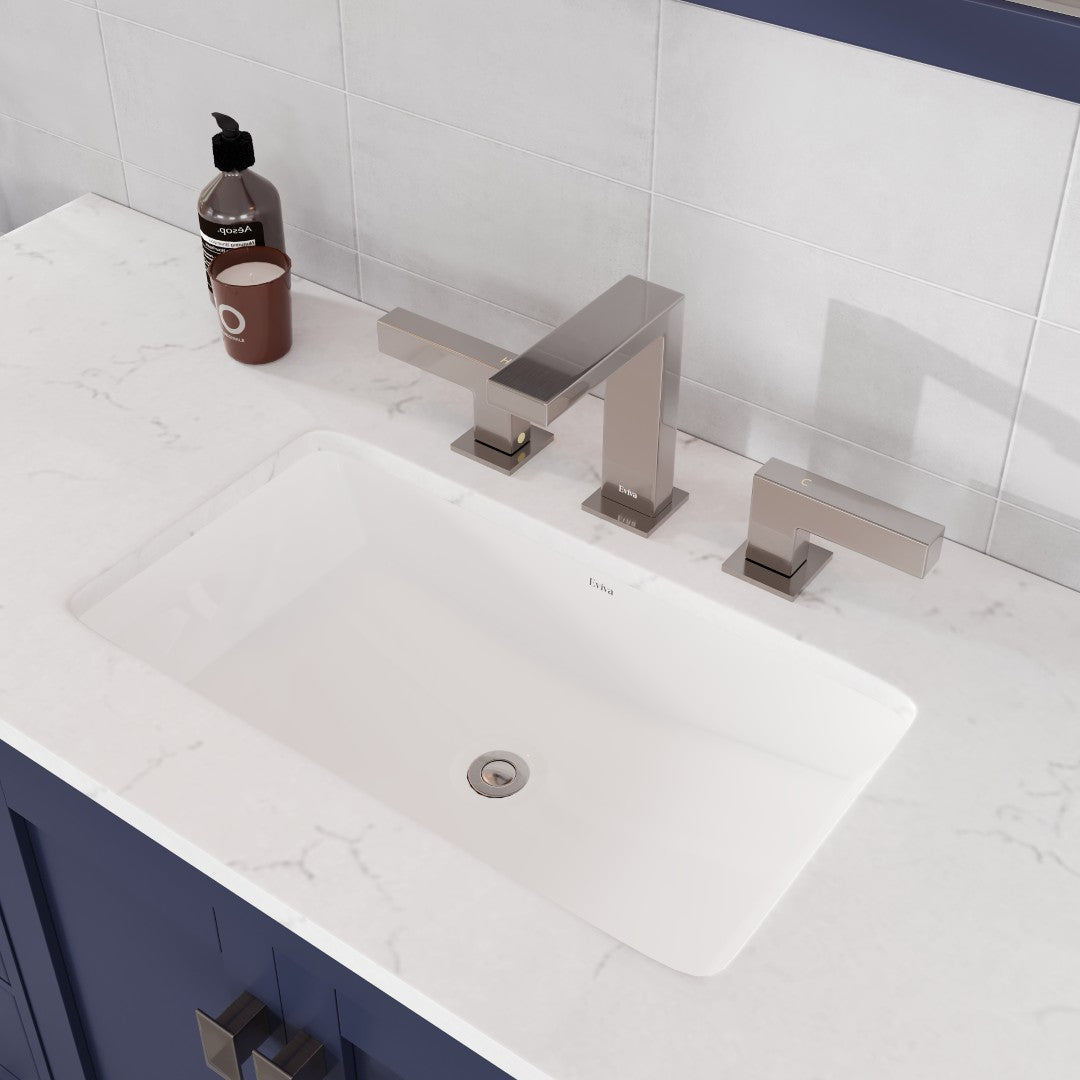 Aberdeen 96 in. Blue Double Sink Bath Vanity with Carrara Quartz Top and Undermount Porcelain Sinks
