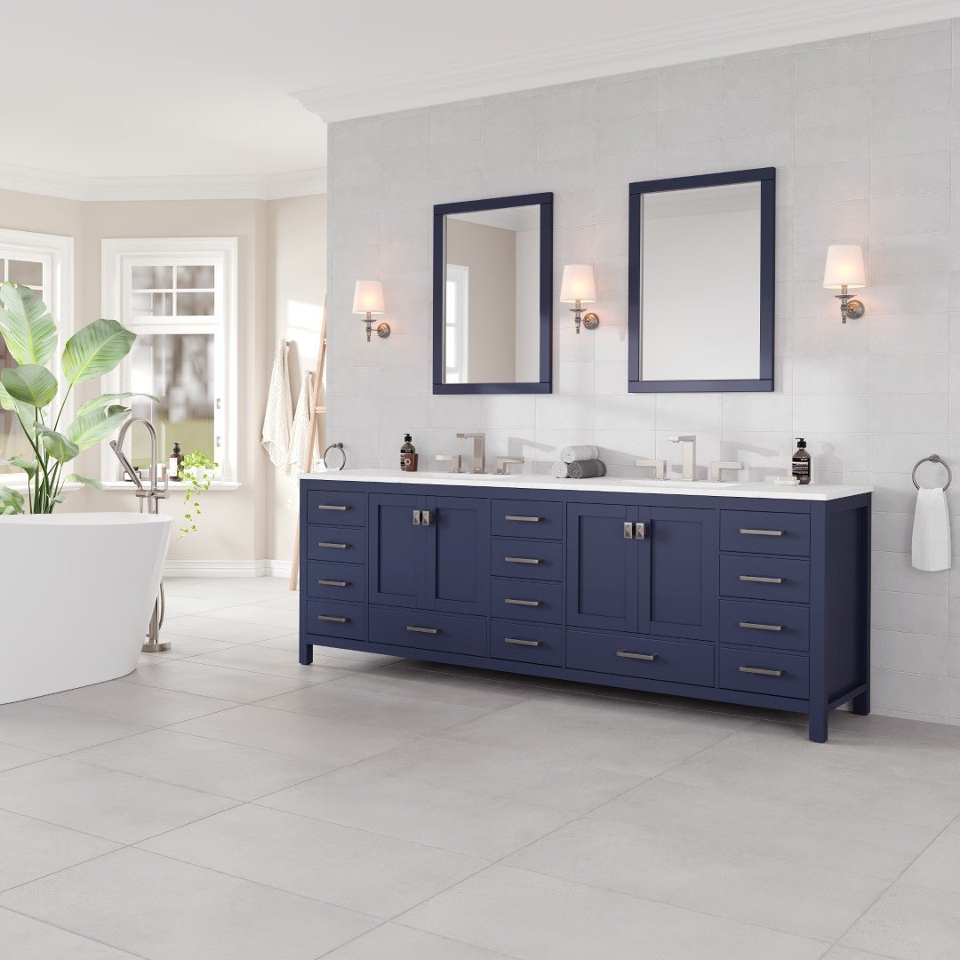 Aberdeen 96 in. Blue Double Sink Bath Vanity with Carrara Quartz Top and Undermount Porcelain Sinks - Bathroom Vanity by Eviva