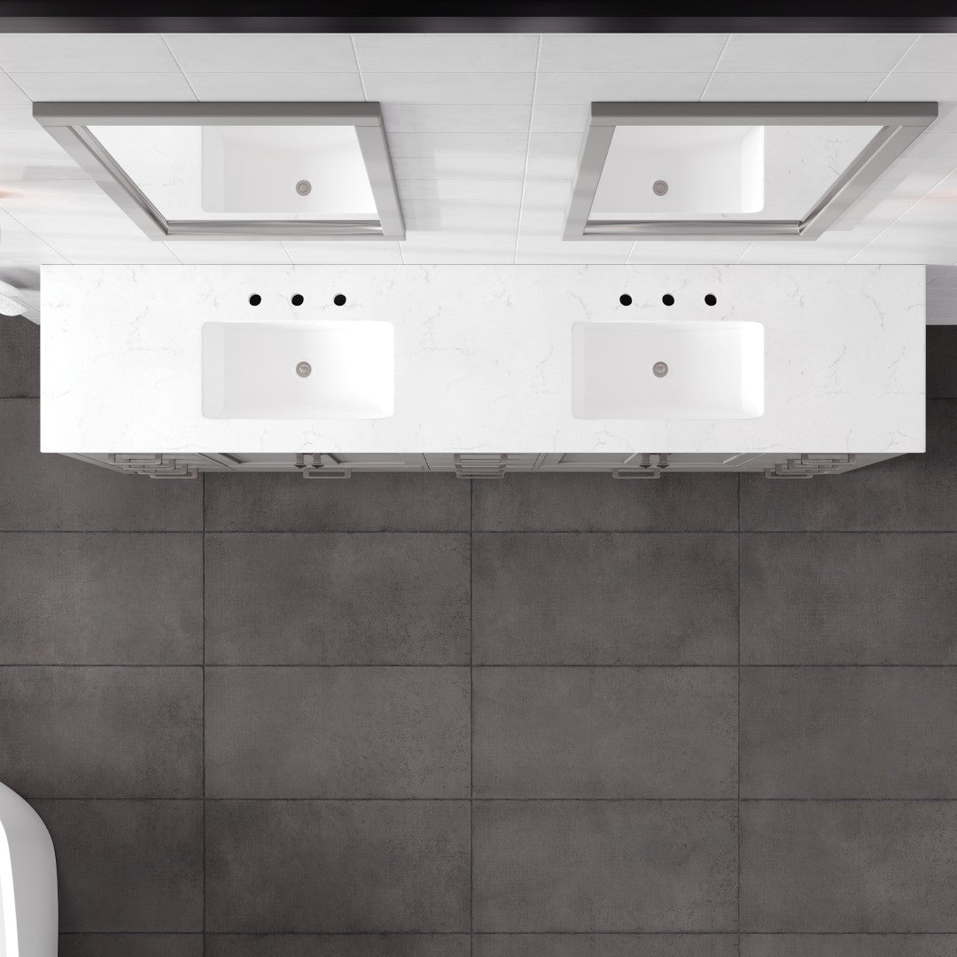 Aberdeen 96 in. Gray Double Sink Bath Vanity with Carrara Quartz Top and Undermount Porcelain Sinks