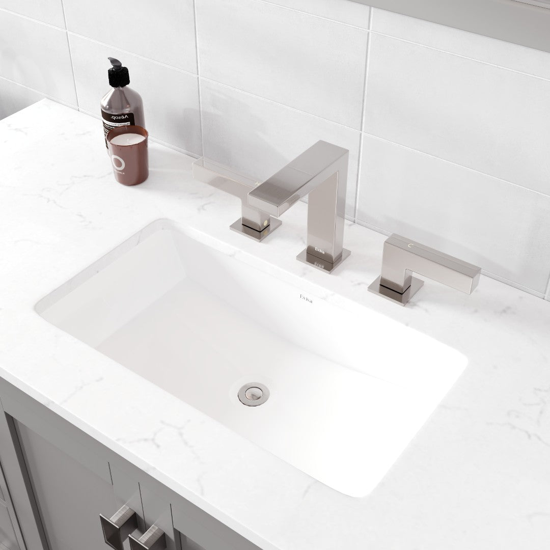 Aberdeen 96 in. Gray Double Sink Bath Vanity with Carrara Quartz Top and Undermount Porcelain Sinks