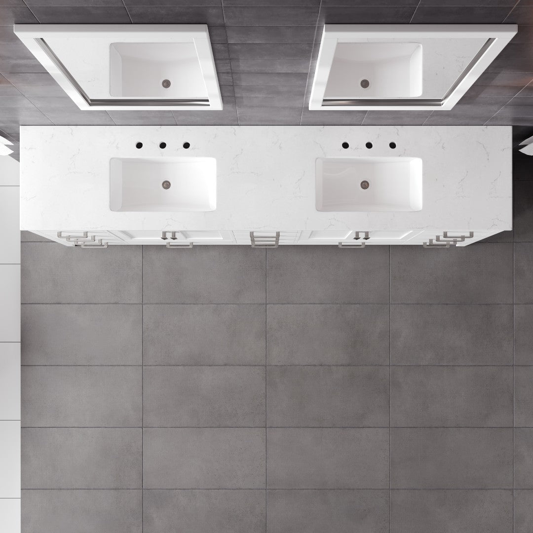 Aberdeen 96 in. White Double Sink  Bath Vanity with Carrara Quartz Top and Undermount Porcelain Sinks