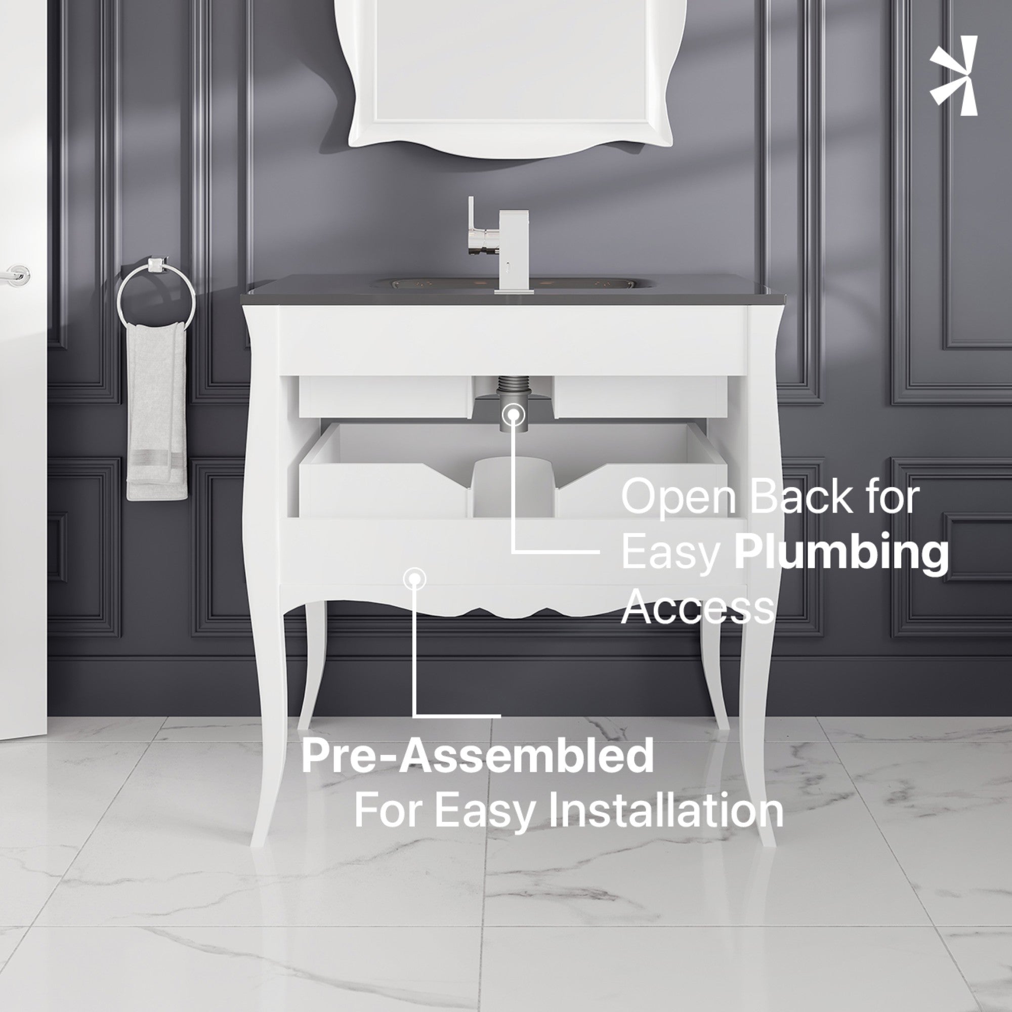 Aranjuez 32 in. White & Silver Single Sink Bath Vanity with Tempered Glass Top and Integrated Sink