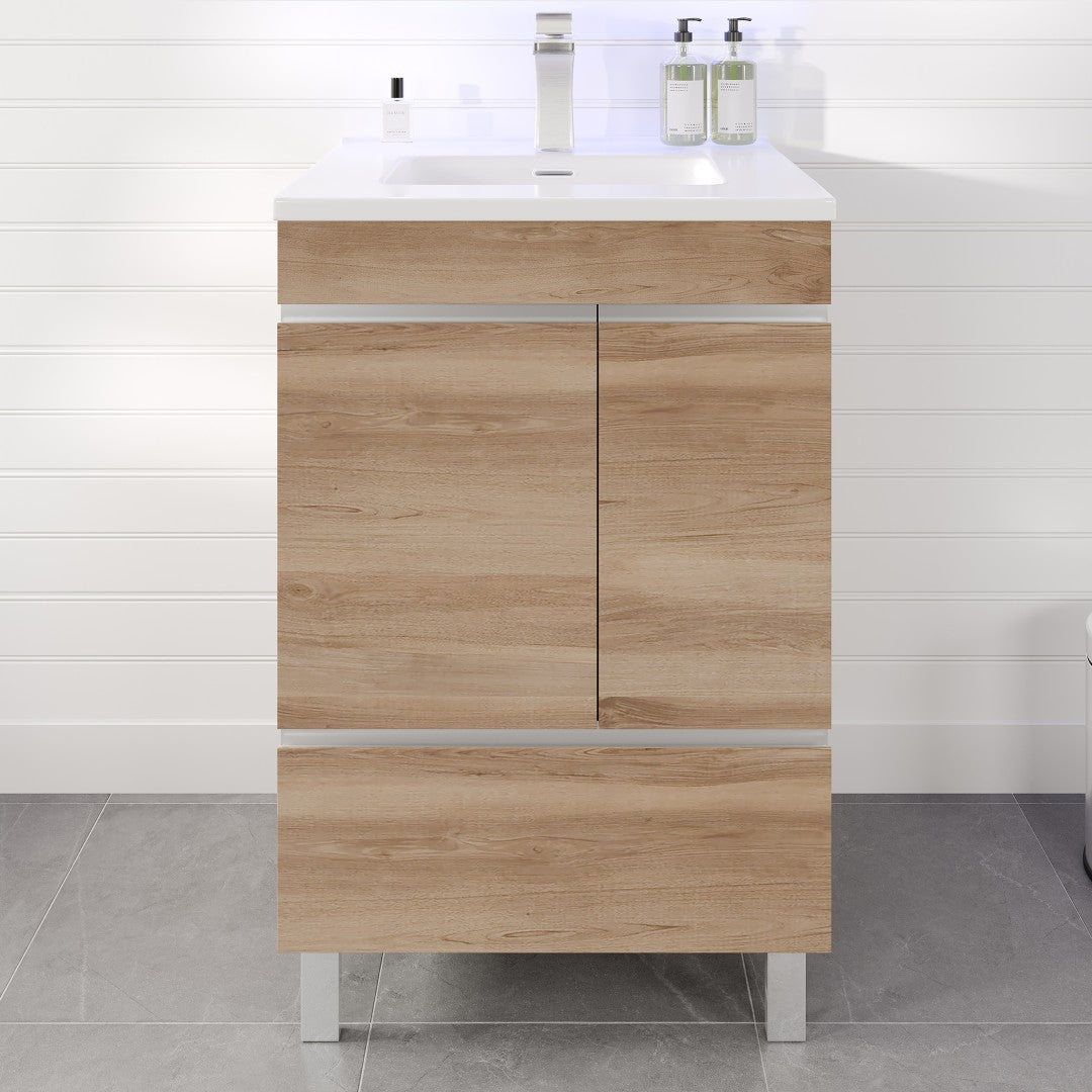 Petite 24 in. Oak Single Sink Bath Vanity with Porcelain Top and Integrated Sink