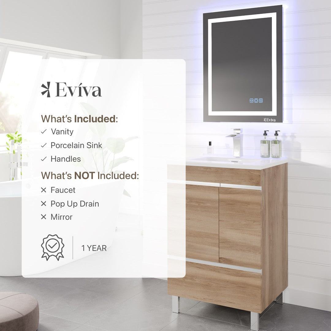 Petite 24 in. Oak Single Sink Bath Vanity with Porcelain Top and Integrated Sink