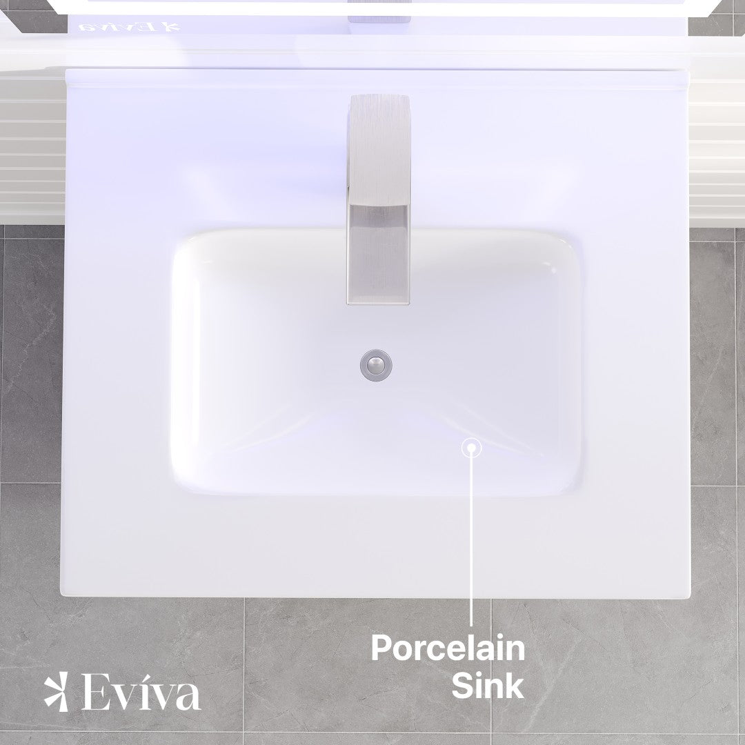 Petite 24 in. Oak Single Sink Bath Vanity with Porcelain Top and Integrated Sink