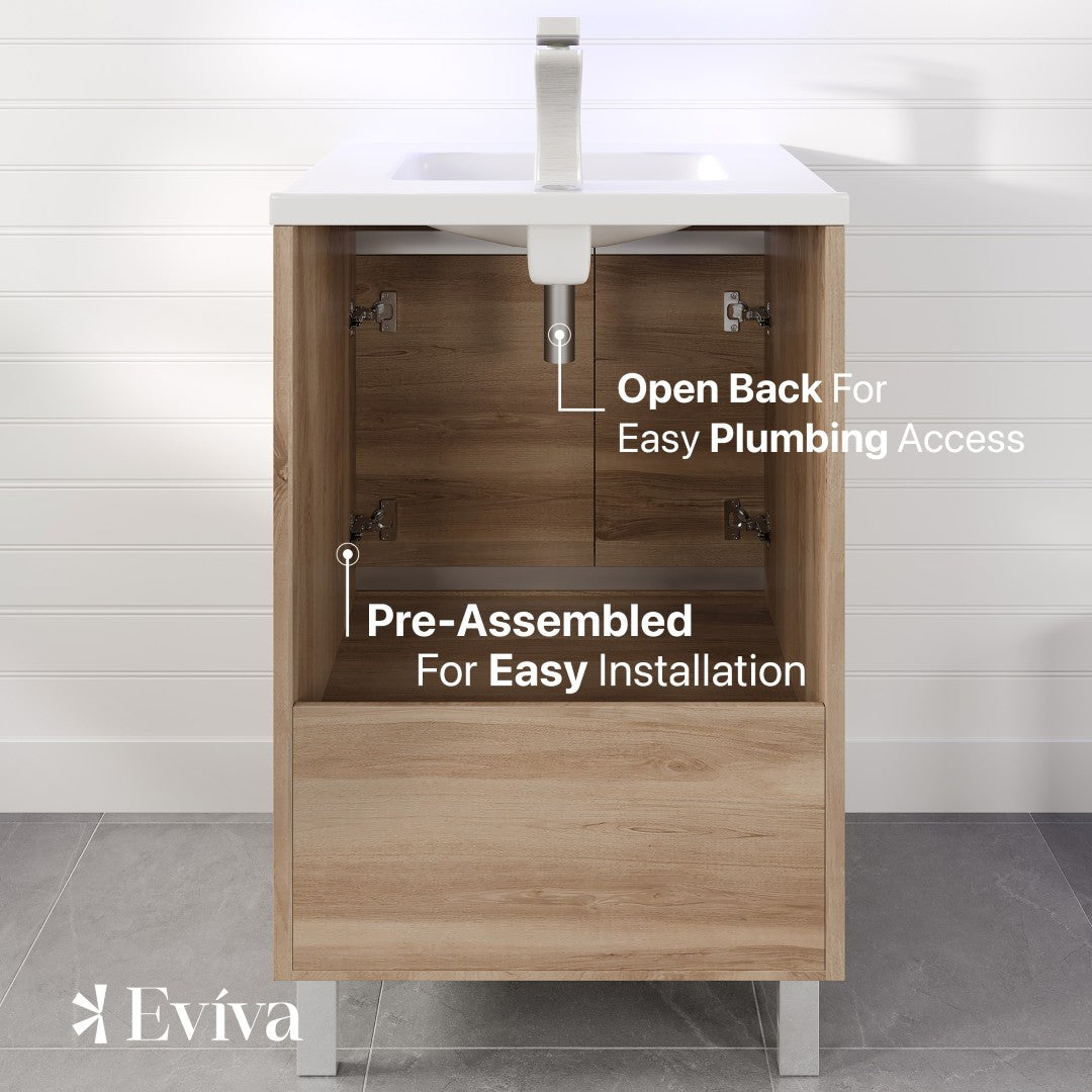 Petite 24 in. Oak Single Sink Bath Vanity with Porcelain Top and Integrated Sink