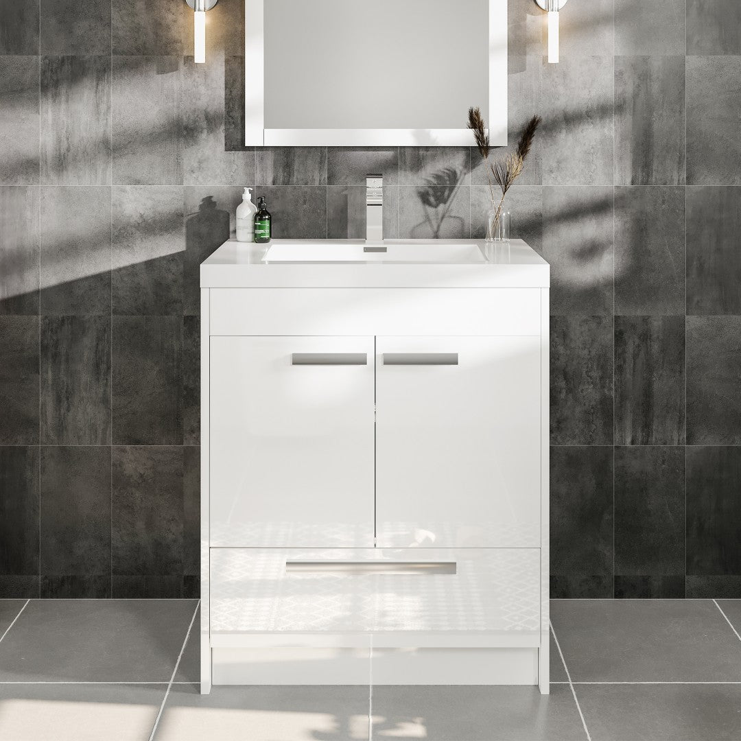 Lugano 24 in. White Single Sink Bath Vanity with Acrylic Top and Integrated Sink
