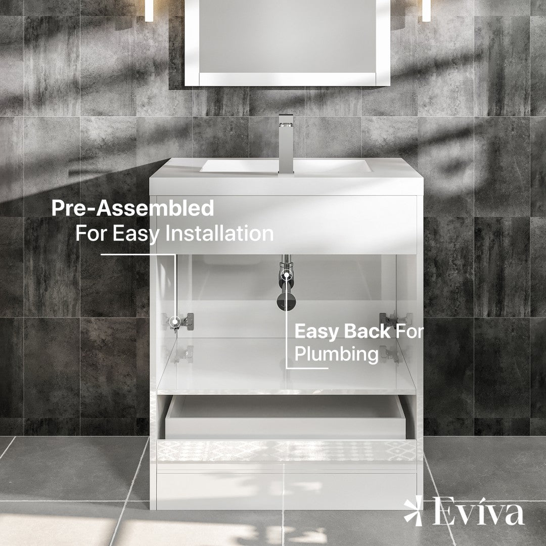 Lugano 24 in. White Single Sink Bath Vanity with Acrylic Top and Integrated Sink