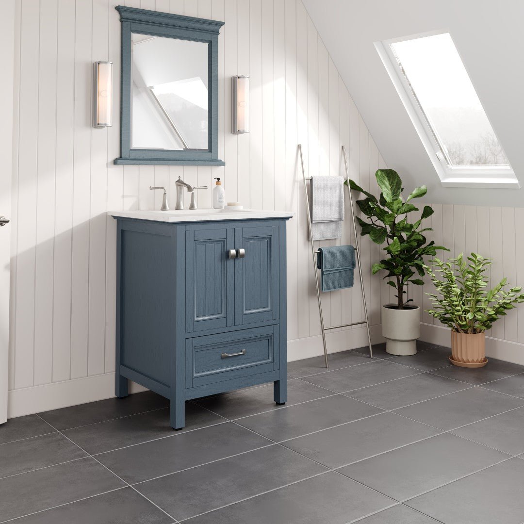 Britney 24 in. Ash Blue Single Sink Bath Vanity with Carrara Quartz Top and Undermount Porcelain Sink - Bathroom Vanity by Eviva