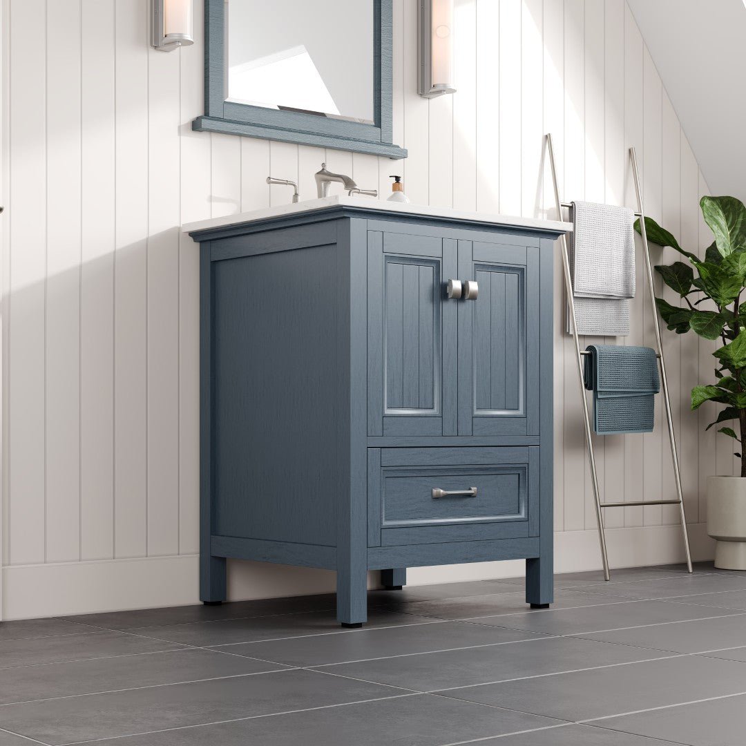Britney 24 in. Ash Blue Single Sink Bath Vanity with Carrara Quartz Top and Undermount Porcelain Sink - Bathroom Vanity by Eviva