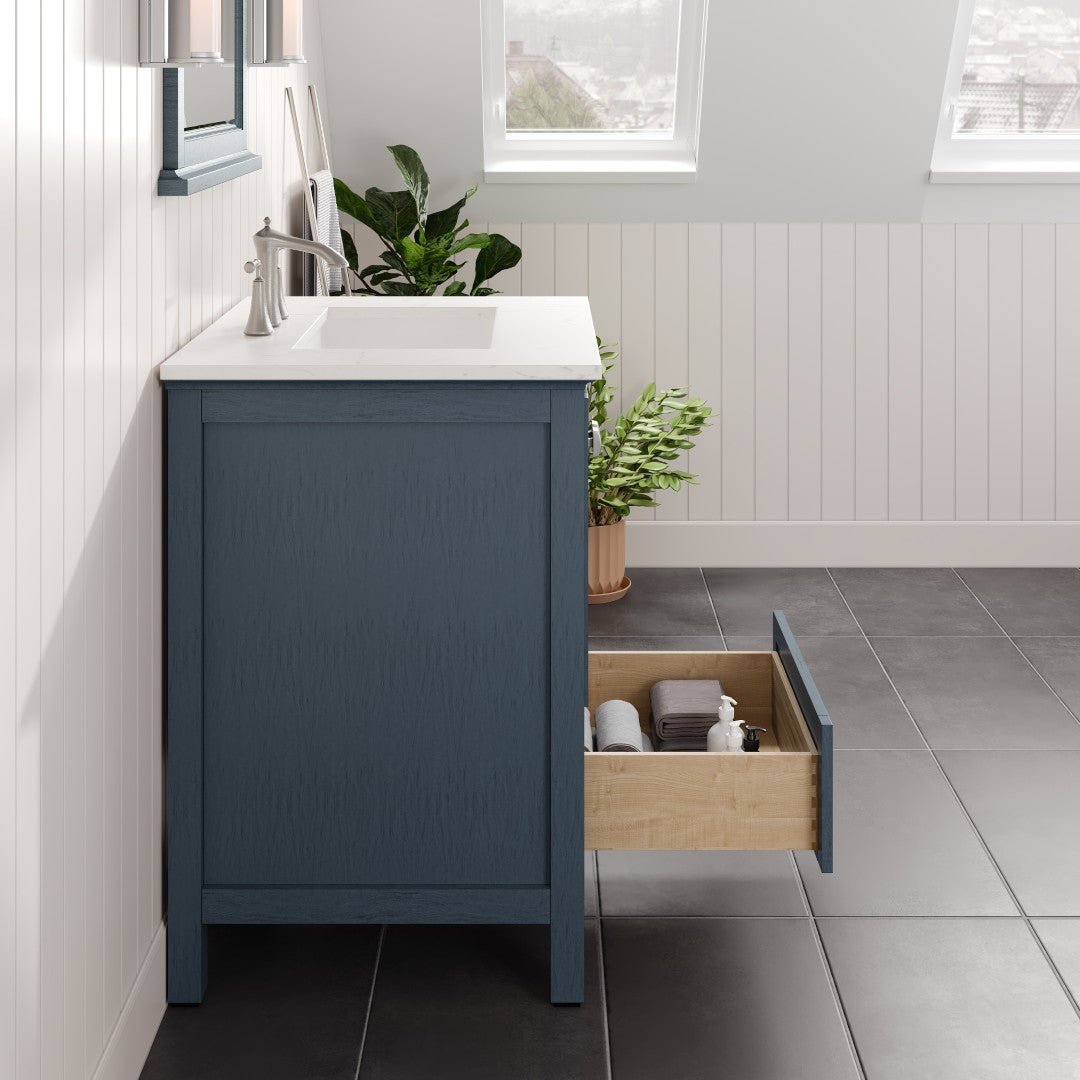 Britney 24 in. Ash Blue Single Sink Bath Vanity with Carrara Quartz Top and Undermount Porcelain Sink - Bathroom Vanity by Eviva