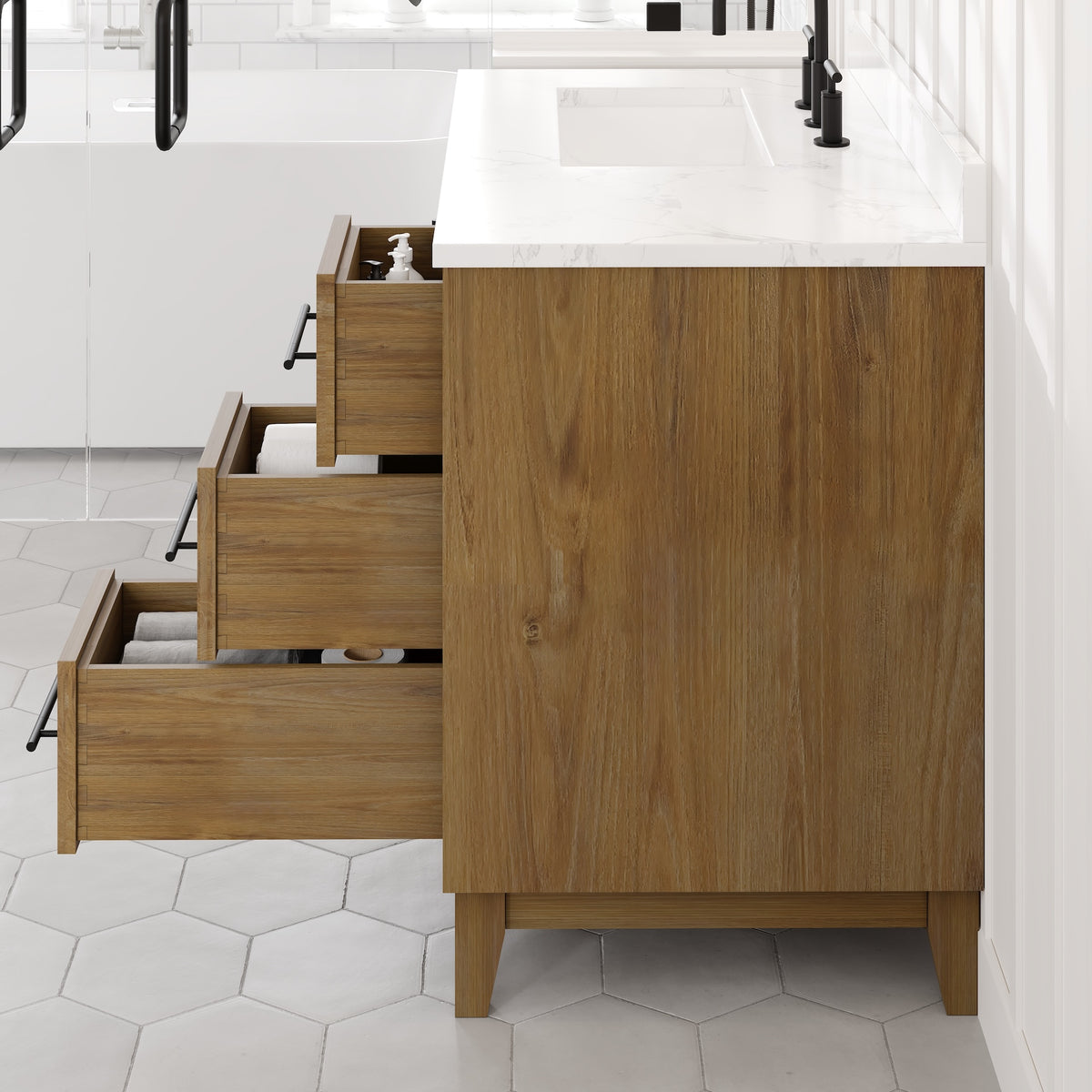 Graham 36 in. Oak Single Sink Bath Vanity with Arabescato Engineered Stone Top and Undermount Porcelain Sink - Bathroom Vanity by Eviva