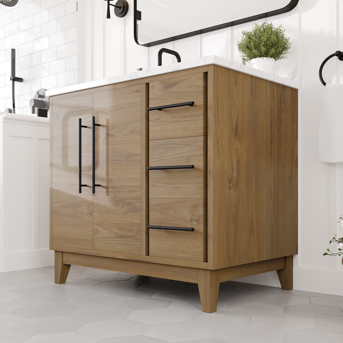 Graham 36 in. Oak Single Sink Bath Vanity with Arabescato Engineered Stone Top and Undermount Porcelain Sink - Bathroom Vanity by Eviva