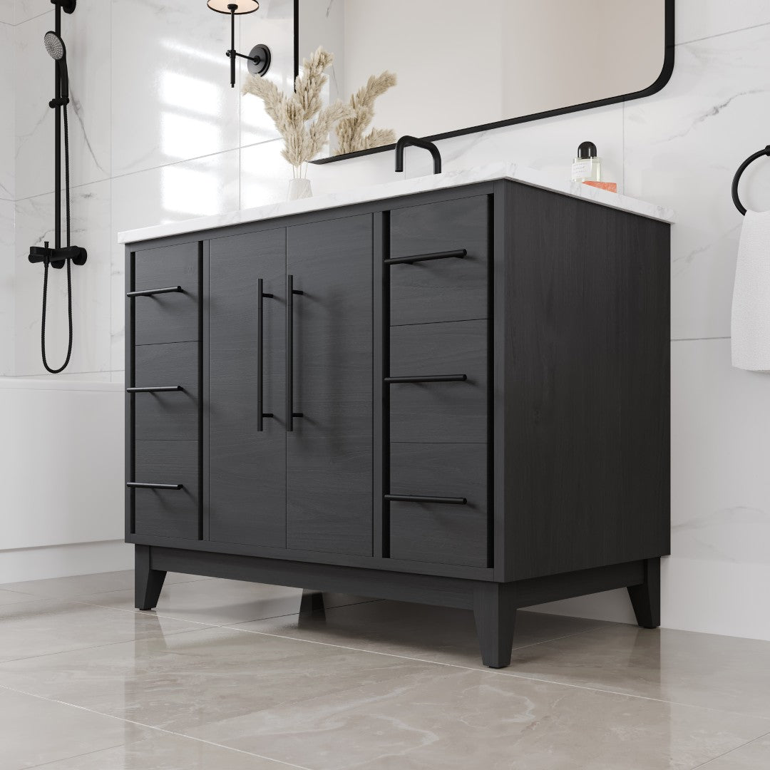Graham 42 in. Blackwood Single Sink Bath Vanity with Arabescato Engineered Stone Top and Undermount Porcelain Sink