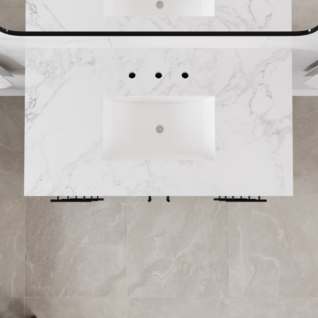 Graham 42 in. Blackwood Single Sink Bath Vanity with Arabescato Engineered Stone Top and Undermount Porcelain Sink