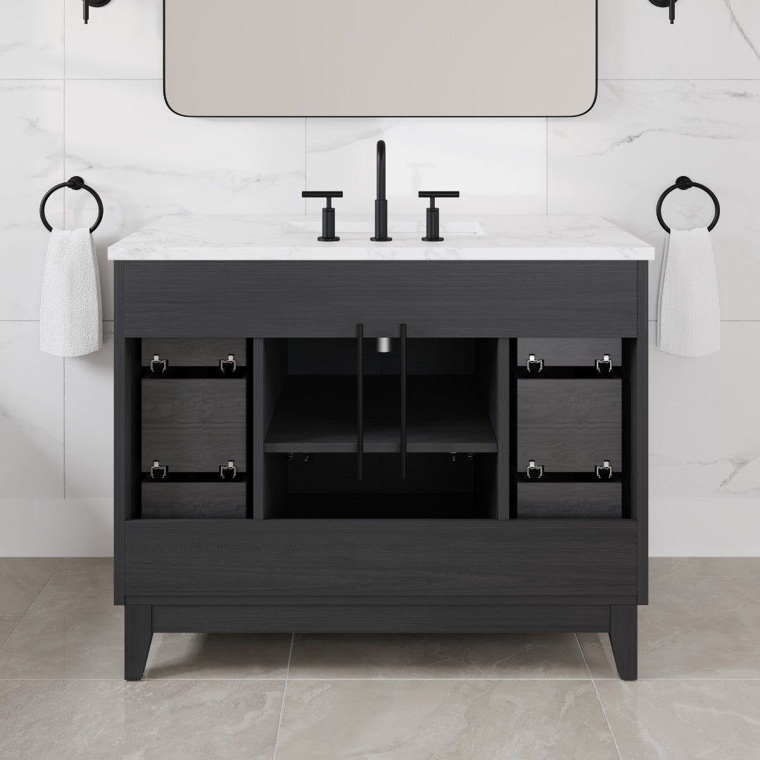 Graham 42 in. Blackwood Single Sink Bath Vanity with Arabescato Engineered Stone Top and Undermount Porcelain Sink