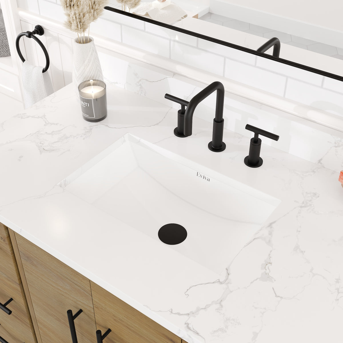 Graham 42 in. Oak Single Sink Bath Vanity with Arabescato Engineered Stone Top and Undermount Porcelain Sink - Bathroom Vanity by Eviva