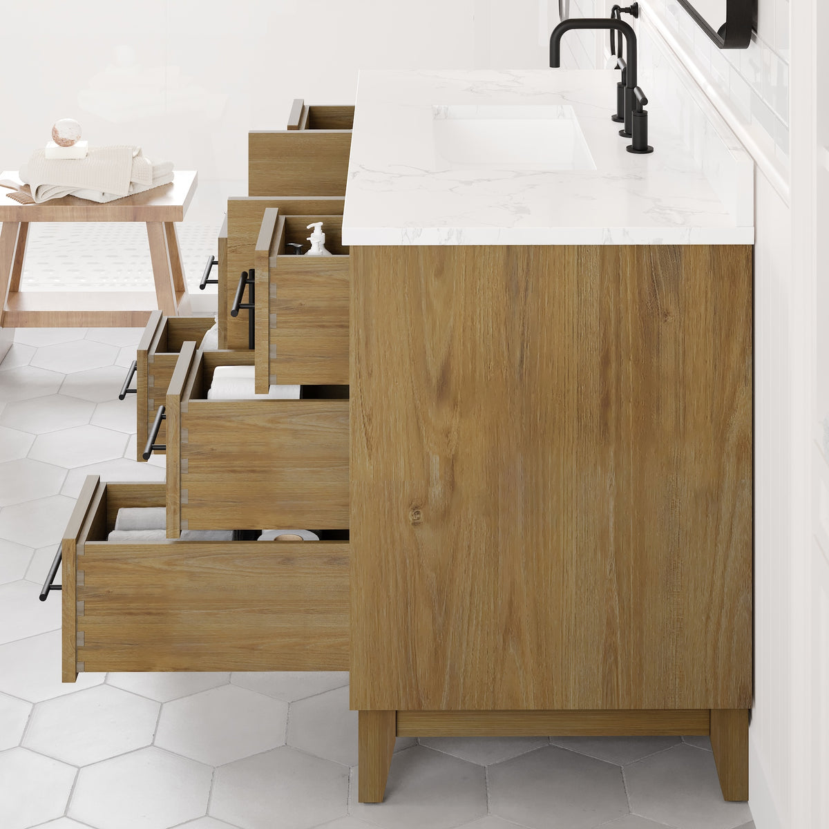 Graham 42 in. Oak Single Sink Bath Vanity with Arabescato Engineered Stone Top and Undermount Porcelain Sink - Bathroom Vanity by Eviva