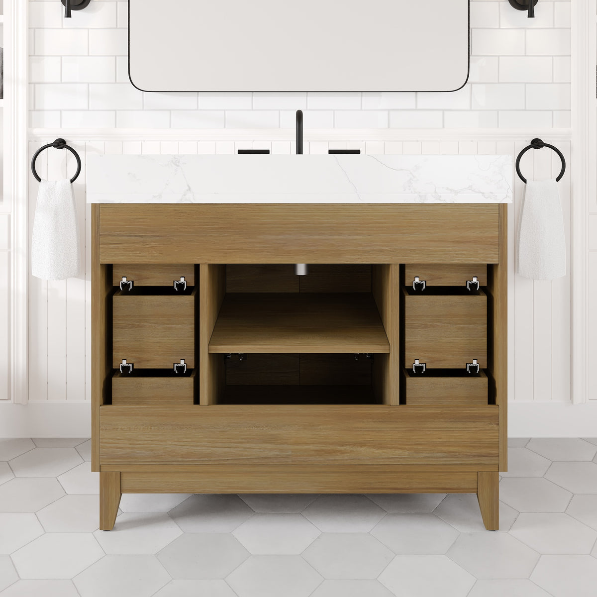 Graham 42 in. Oak Single Sink Bath Vanity with Arabescato Engineered Stone Top and Undermount Porcelain Sink - Bathroom Vanity by Eviva