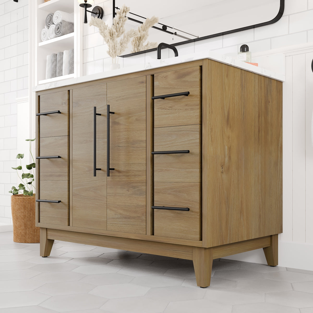 Graham 42 in. Oak Single Sink Bath Vanity with Arabescato Engineered Stone Top and Undermount Porcelain Sink - Bathroom Vanity by Eviva