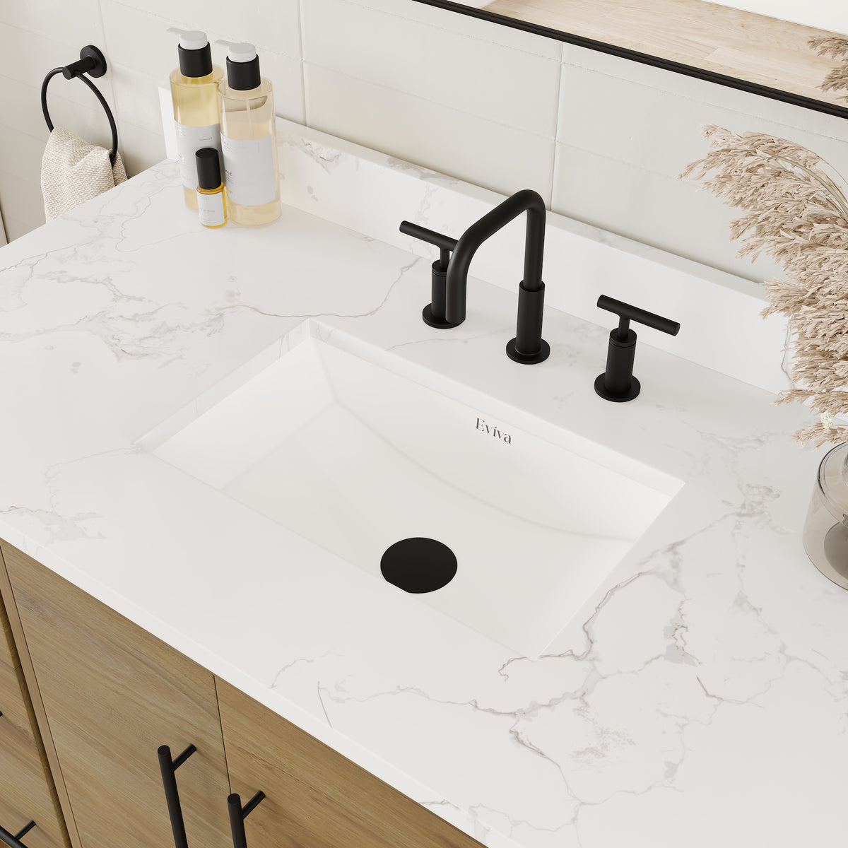 Graham 48 in. Oak Single Sink Bath Vanity with Arabescato Engineered Stone Top and Undermount Porcelain Sink - Bathroom Vanity by Eviva