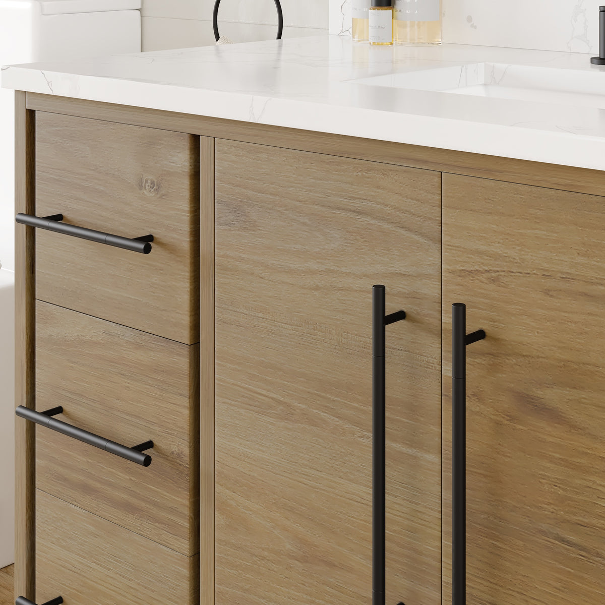 Graham 48 in. Oak Single Sink Bath Vanity with Arabescato Engineered Stone Top and Undermount Porcelain Sink - Bathroom Vanity by Eviva
