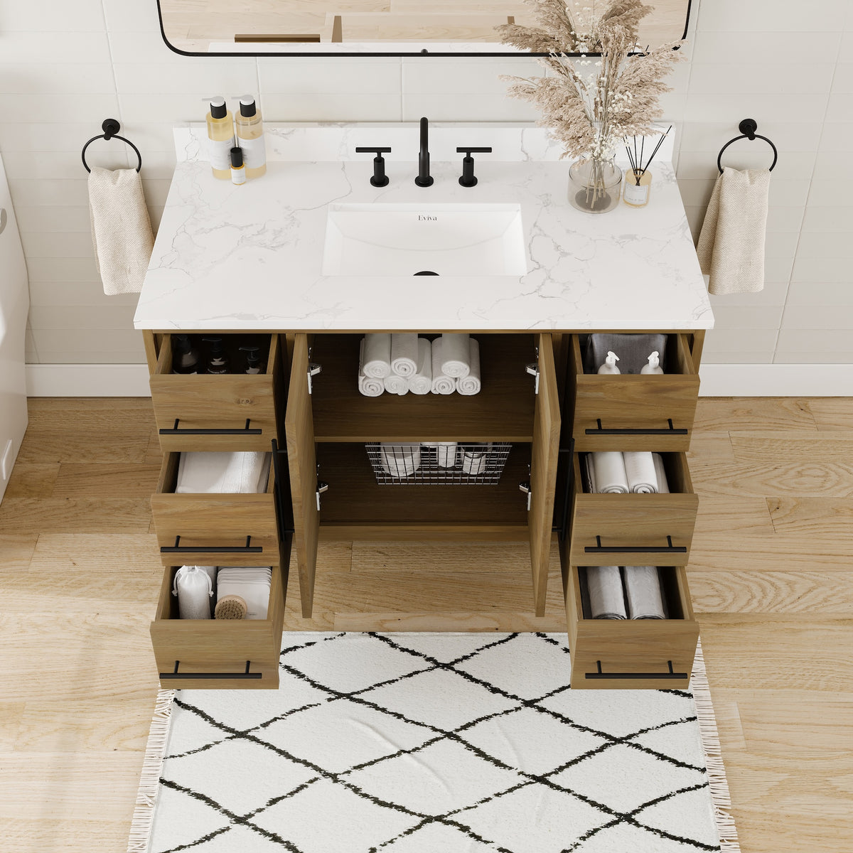 Graham 48 in. Oak Single Sink Bath Vanity with Arabescato Engineered Stone Top and Undermount Porcelain Sink - Bathroom Vanity by Eviva