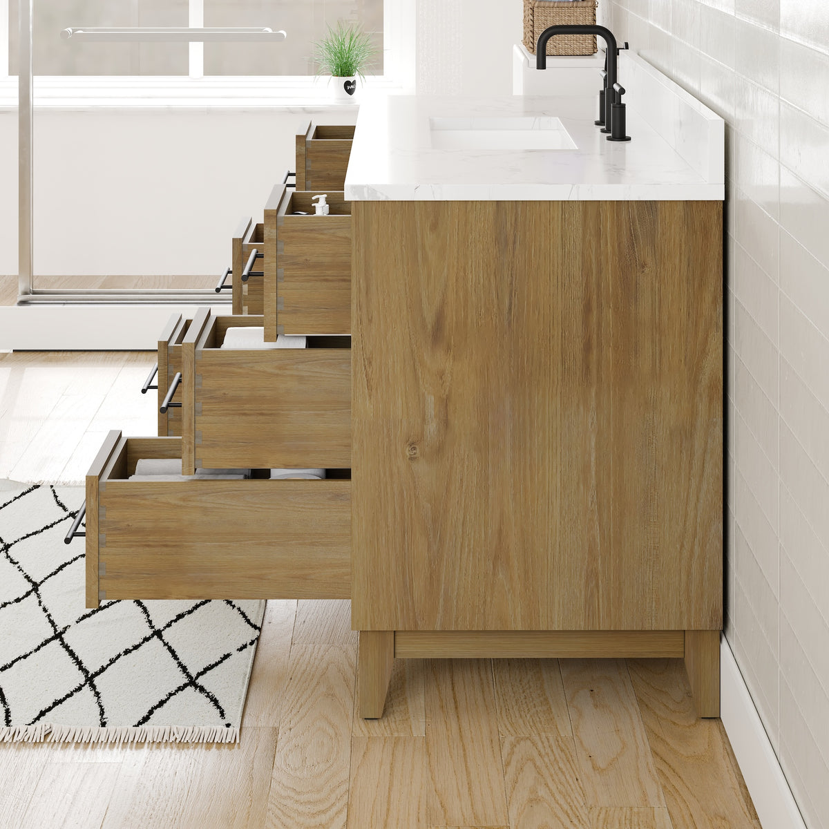 Graham 48 in. Oak Single Sink Bath Vanity with Arabescato Engineered Stone Top and Undermount Porcelain Sink - Bathroom Vanity by Eviva
