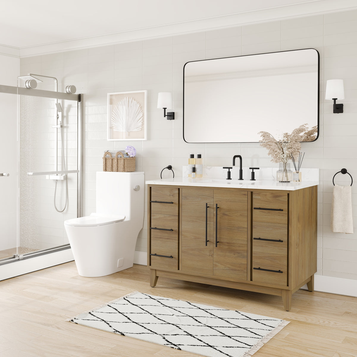 Graham 48 in. Oak Single Sink Bath Vanity with Arabescato Engineered Stone Top and Undermount Porcelain Sink - Bathroom Vanity by Eviva