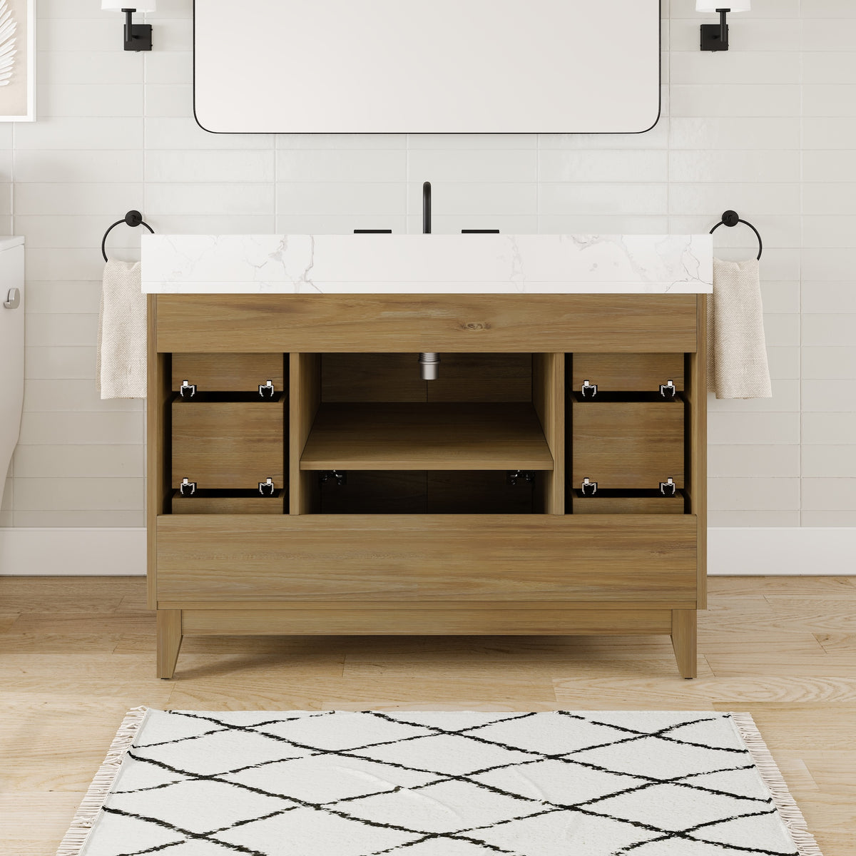 Graham 48 in. Oak Single Sink Bath Vanity with Arabescato Engineered Stone Top and Undermount Porcelain Sink - Bathroom Vanity by Eviva