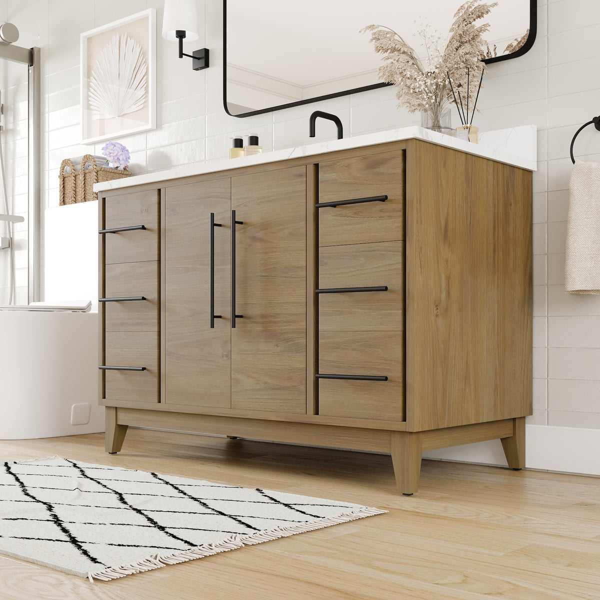 Graham 48 in. Oak Single Sink Bath Vanity with Arabescato Engineered Stone Top and Undermount Porcelain Sink - Bathroom Vanity by Eviva