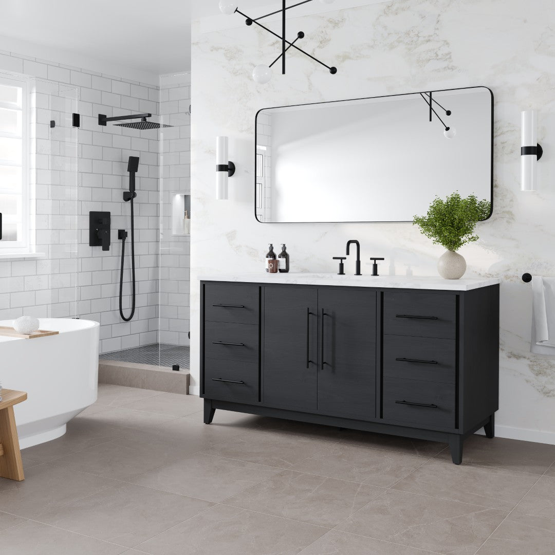 Graham 60 in. Blackwood Single Sink Bath Vanity with Arabescato Engineered Stone Top and Undermount Porcelain Sink