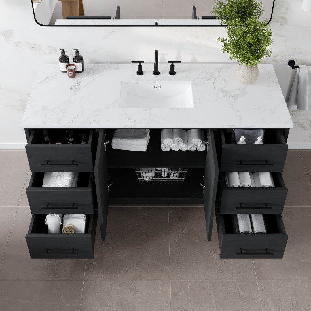 Graham 60 in. Blackwood Single Sink Bath Vanity with Arabescato Engineered Stone Top and Undermount Porcelain Sink