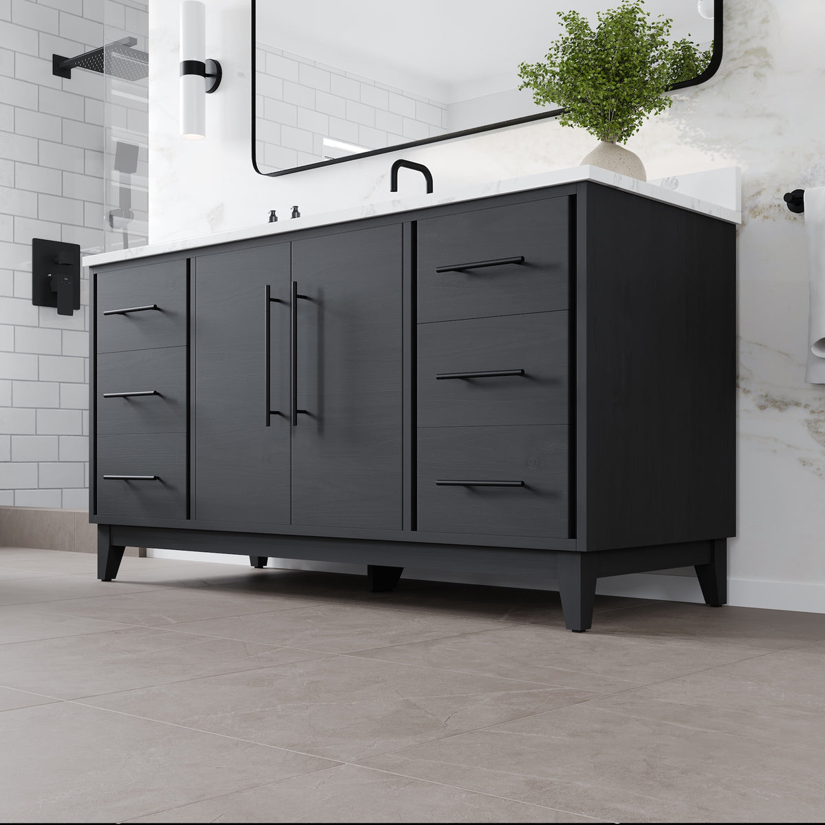 Graham 60 in. Blackwood Single Sink Bath Vanity with Arabescato Engineered Stone Top and Undermount Porcelain Sink - Bathroom Vanity by Eviva