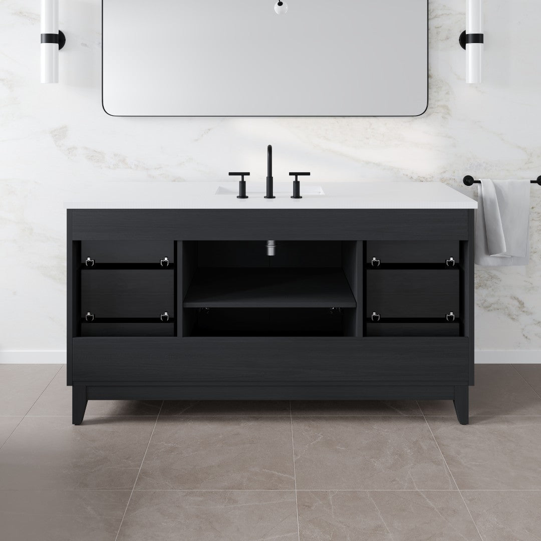 Graham 60 in. Blackwood Single Sink Bath Vanity with Arabescato Engineered Stone Top and Undermount Porcelain Sink
