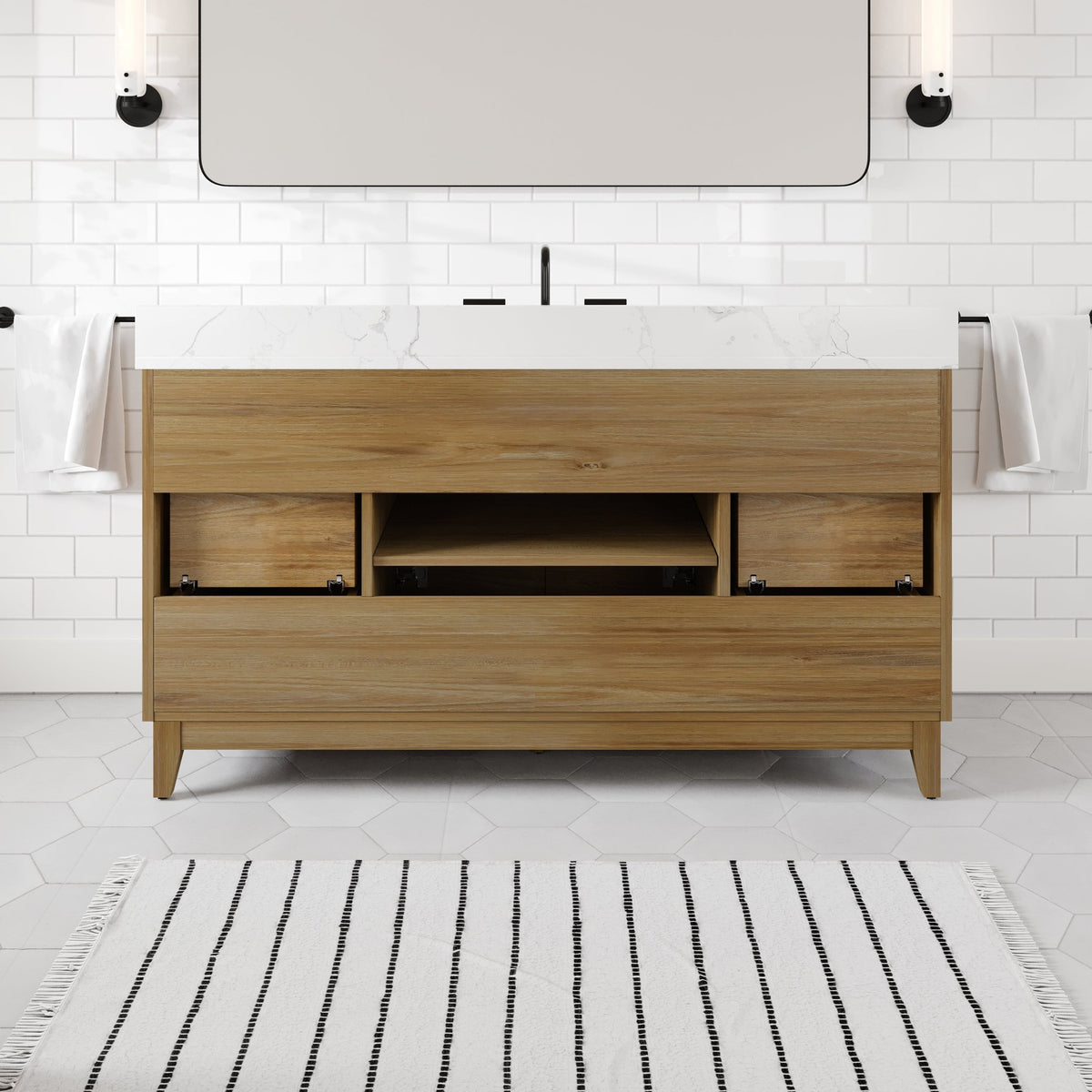 Graham 60 in. Oak Single Sink Bath Vanity with Arabescato Engineered Stone Top and Undermount Porcelain Sink - Bathroom Vanity by Eviva