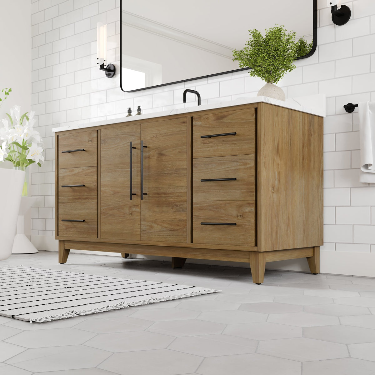Graham 60 in. Oak Single Sink Bath Vanity with Arabescato Engineered Stone Top and Undermount Porcelain Sink - Bathroom Vanity by Eviva