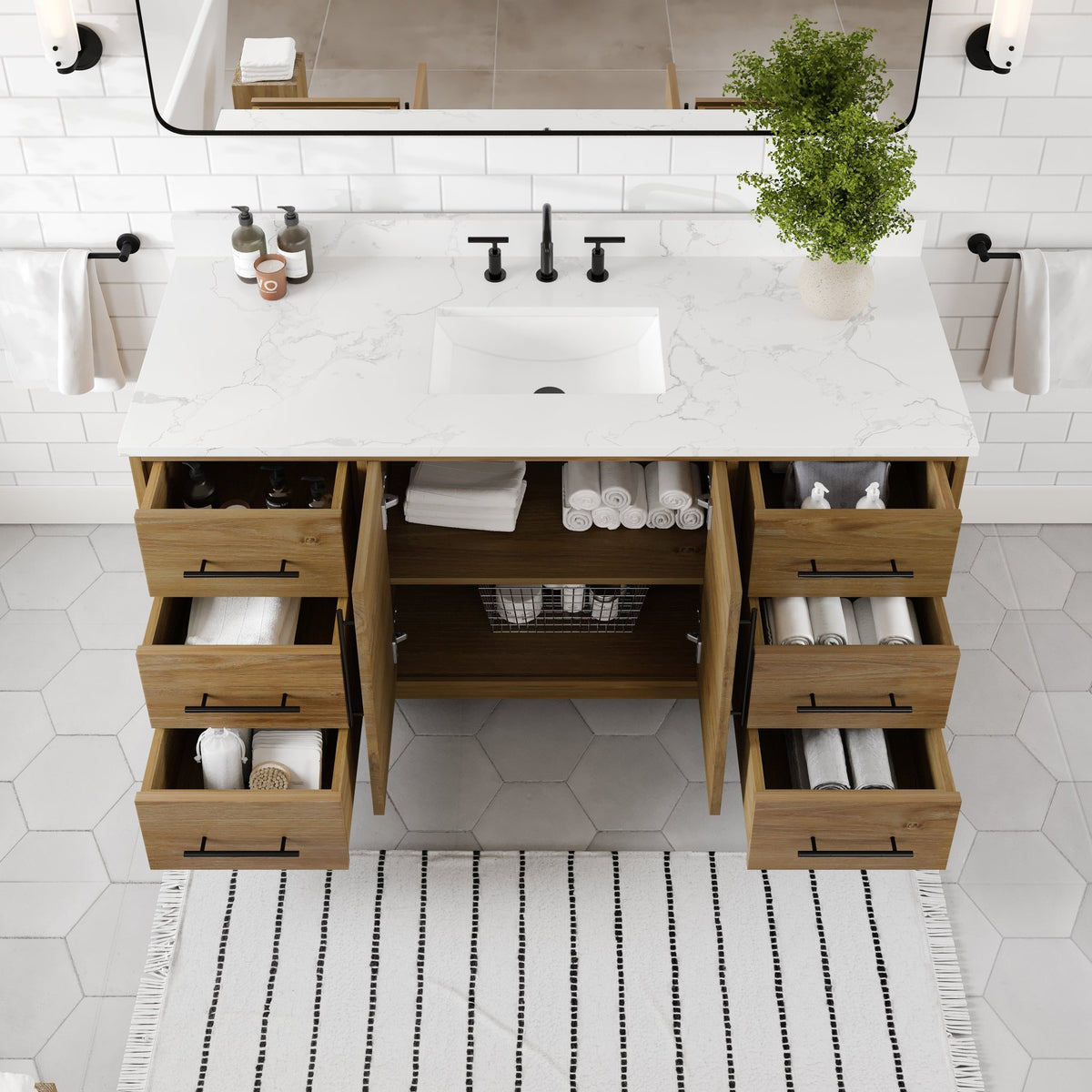 Graham 60 in. Oak Single Sink Bath Vanity with Arabescato Engineered Stone Top and Undermount Porcelain Sink - Bathroom Vanity by Eviva