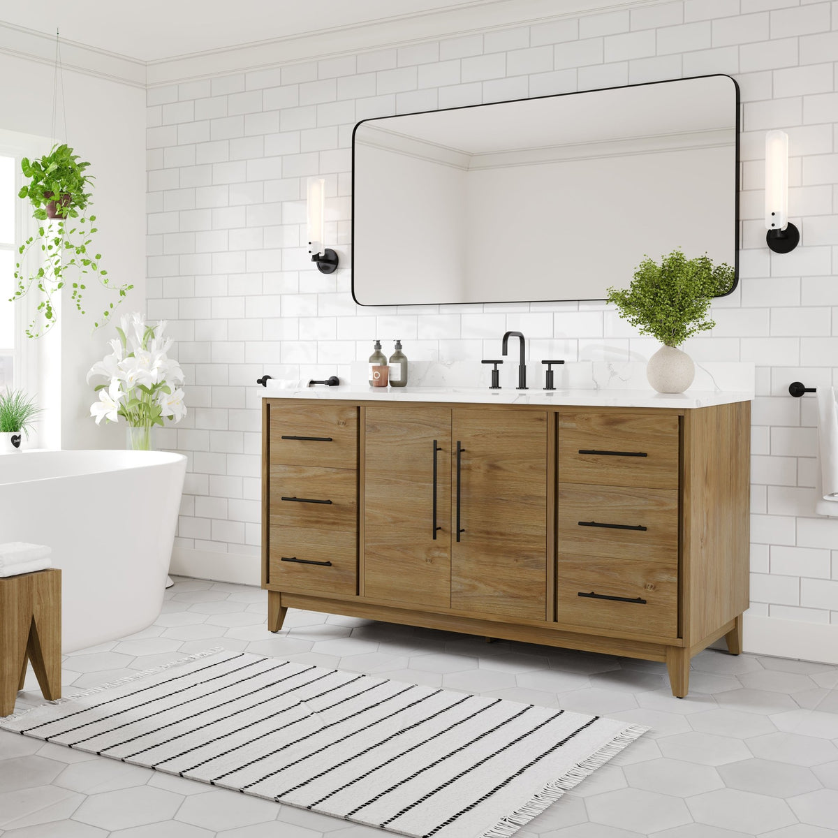 Graham 60 in. Oak Single Sink Bath Vanity with Arabescato Engineered Stone Top and Undermount Porcelain Sink - Bathroom Vanity by Eviva
