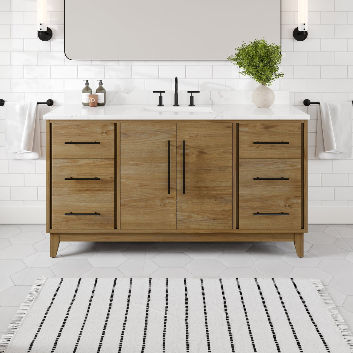 Graham 60 in. Oak Single Sink Bath Vanity with Arabescato Engineered Stone Top and Undermount Porcelain Sink - Bathroom Vanity by Eviva