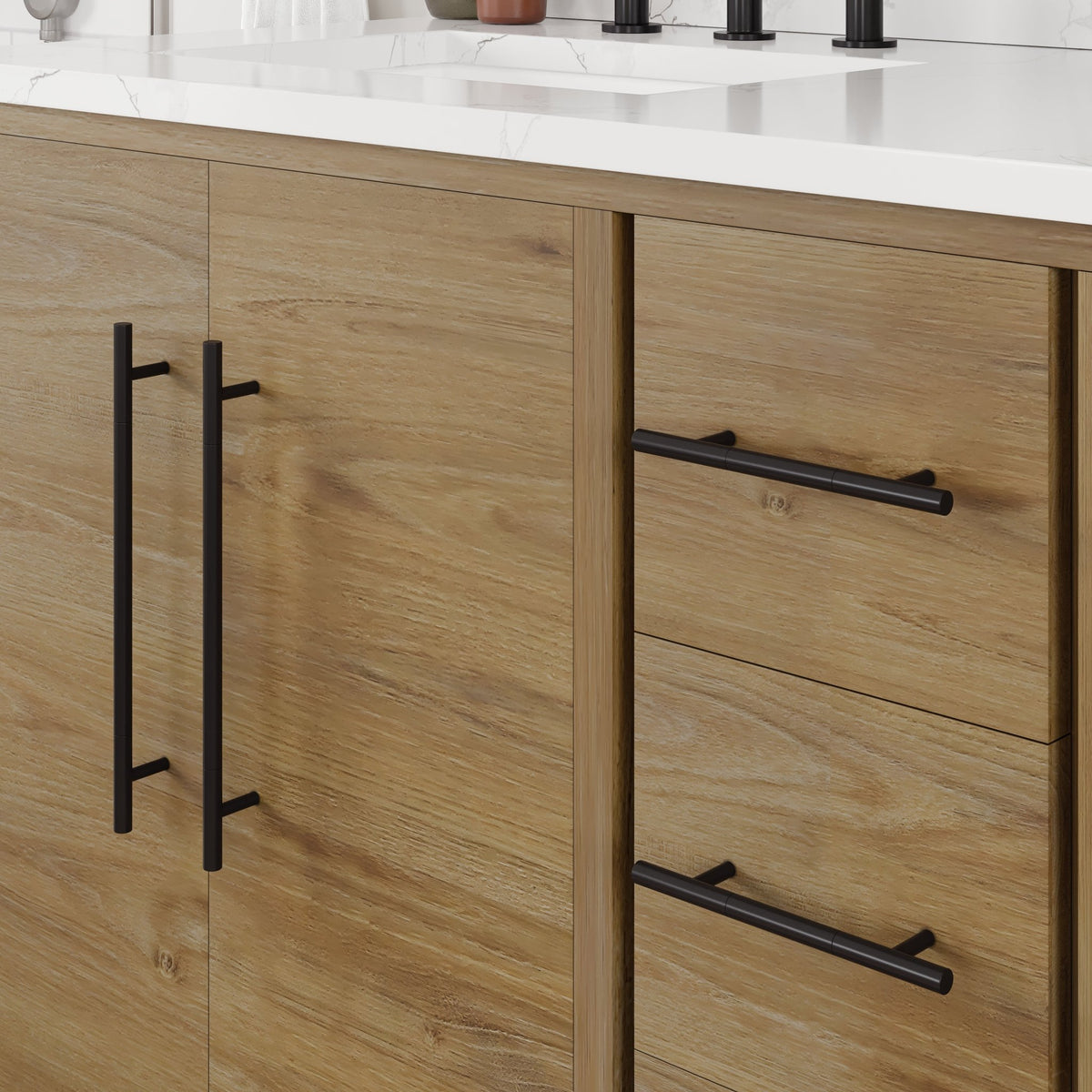 Graham 60 in. Oak Double Sink Bath Vanity with Arabescato Engineered Stone Top and Undermount Porcelain Sinks - Bathroom Vanity by Eviva