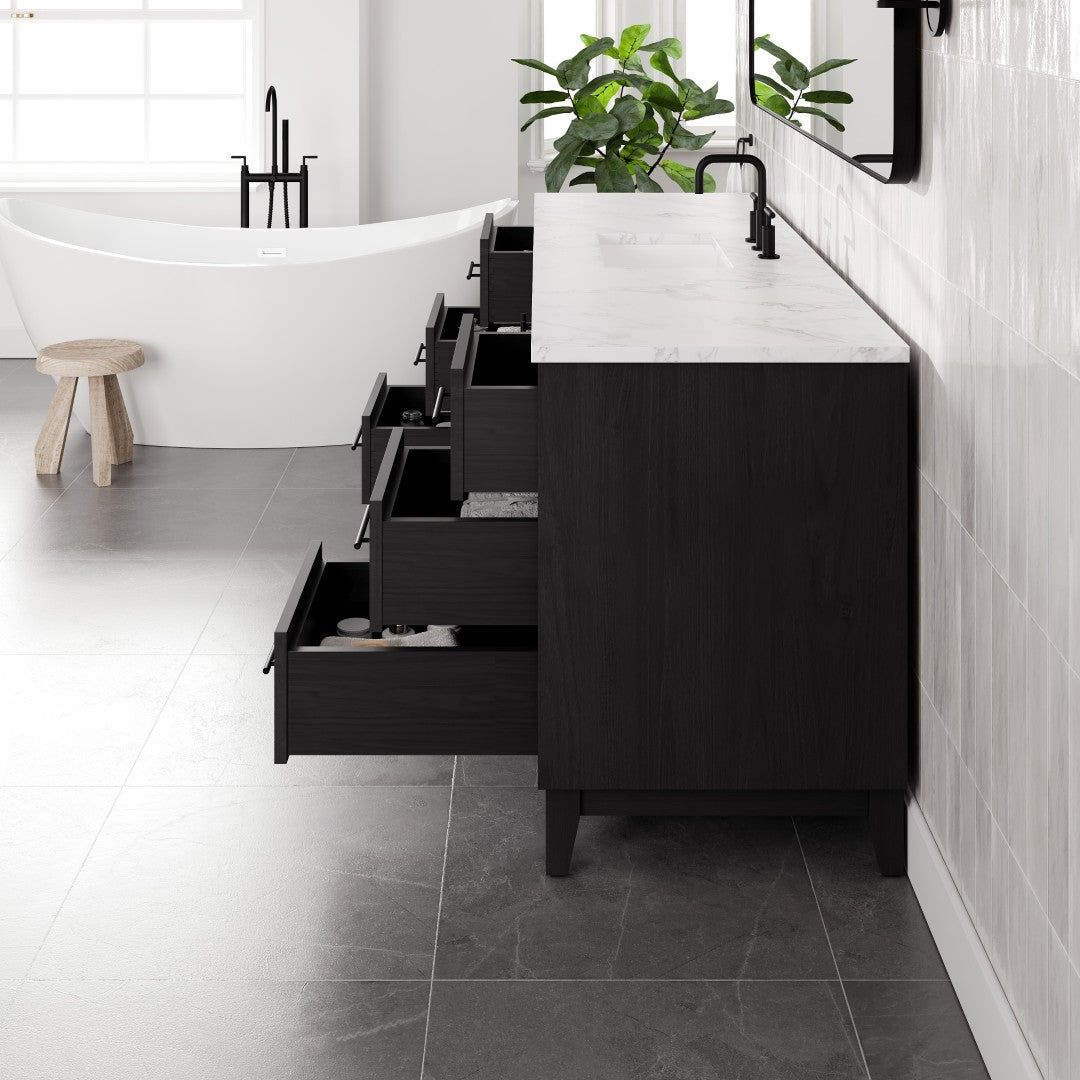 Graham 72 in. Blackwood Single Sink Bath Vanity with Arabescato Engineered Stone Top and Undermount Porcelain Sink